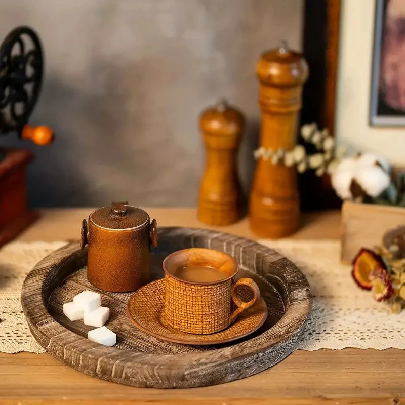 WildWoodHome™ Rustic RoundWood Trays Round Wooden Candle Holder