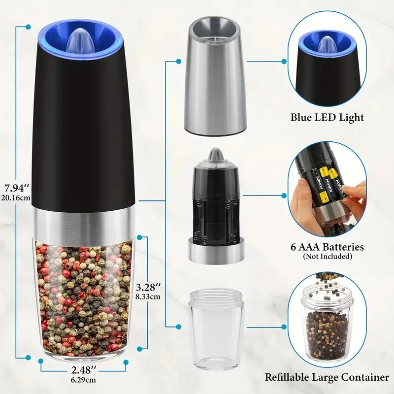 SalTer™ Electric Automatic Mill Spice Salt and Pepper Grinder Gravity .